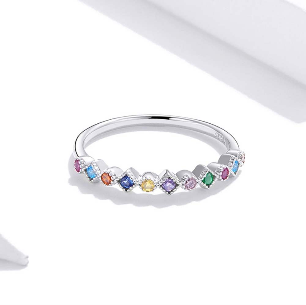Rainbow Geometric Sterling Silver Ring